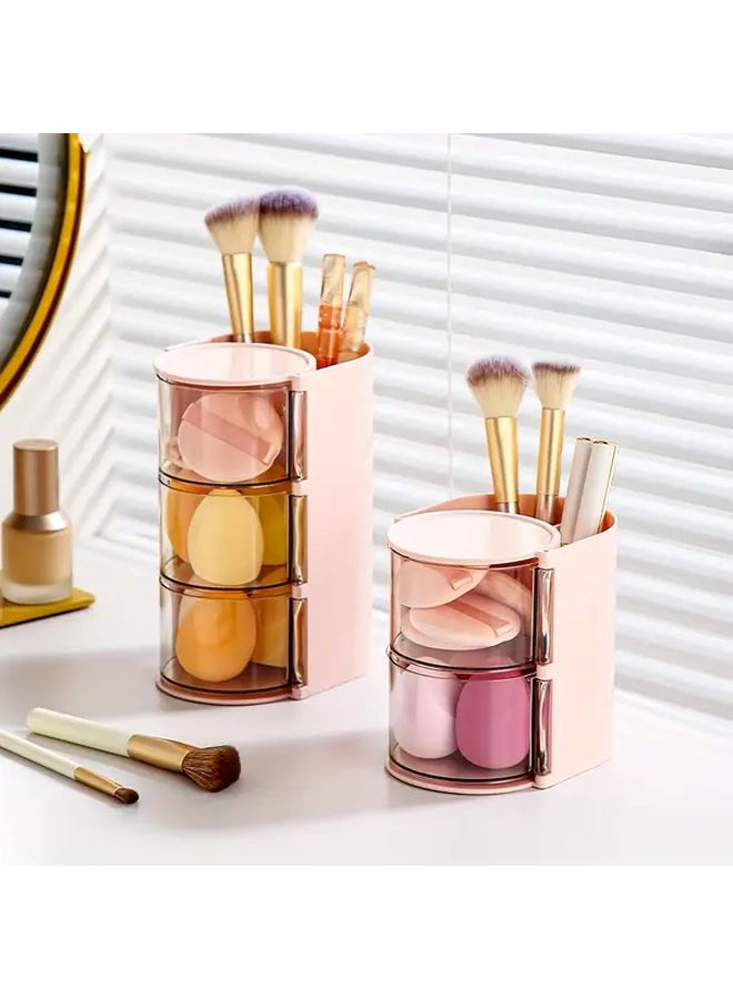 Pink 2 Layer Rotating Hair Accessory Organizer for Jewelry and Makeup Brushes - Image 1